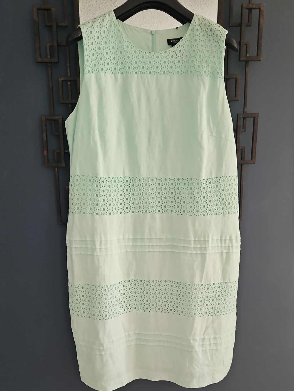 Size XL 16 Olsen Europe 100% Linen Dress Pale Green Sleeveless Shift Dress